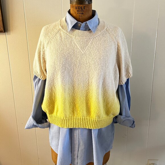 OMBRE DIP-DYED COTTON SHORT-SLEEVE SWEATER - Picture 1 of 8